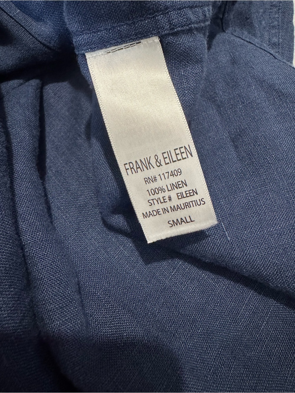 Frank & Eileen Eileen Linen Shirt Navy Relaxed Fit Button Up Top Women’s Small - Picture 9 of 9